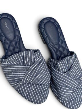 Birdies Songbird Navy Stripe Knot Mule Slides Comfort Flats Size 9.5